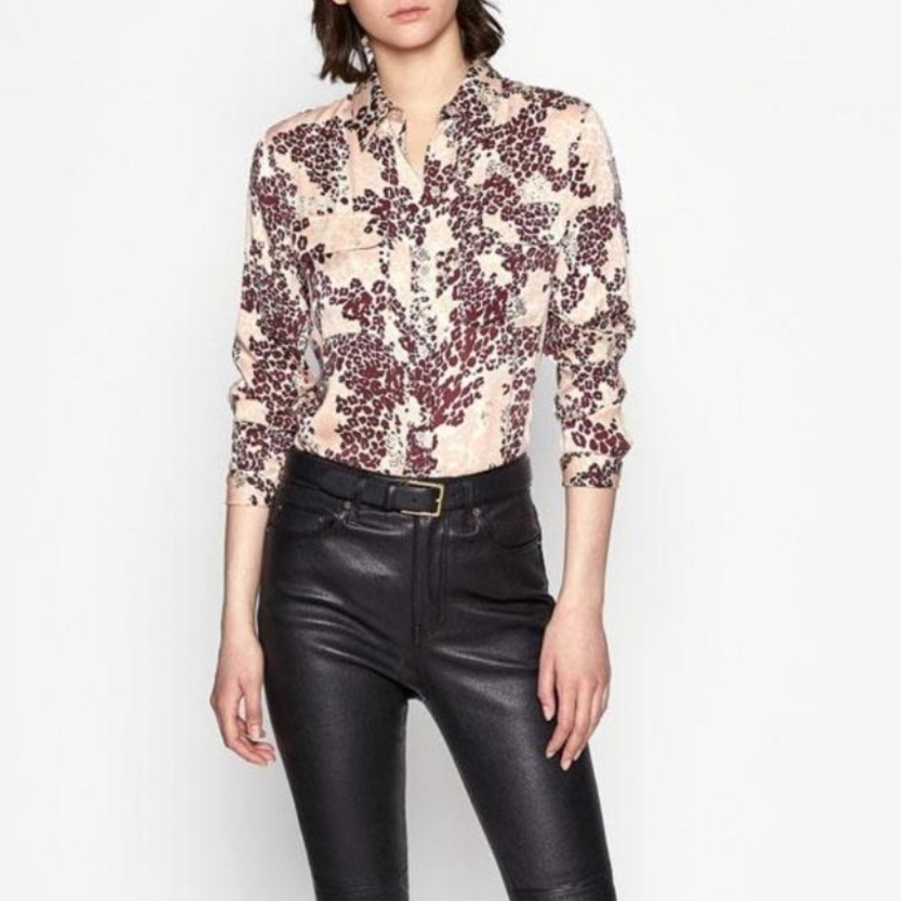 Equipment Femme Slim Signature Shirt Rose Cloud Multi Medium Flap Chest Pockets
